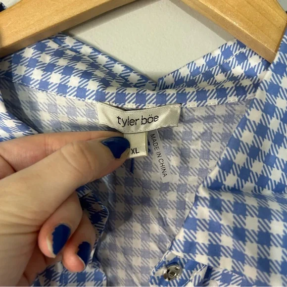 Tyler Boe Hannah Blue & White Gingham Tiered Mini Dress - Picture 3 of 7